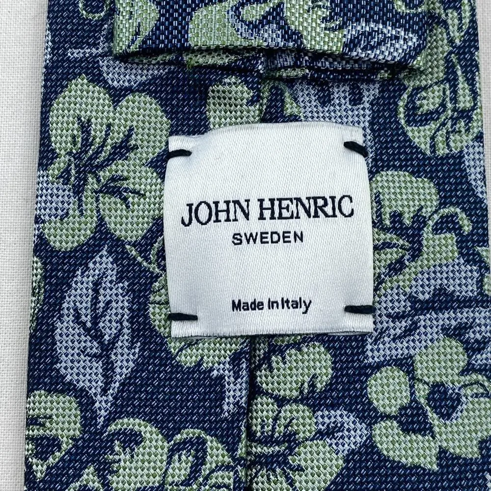 JOHN HENRIC Tie 100% Silk Floral Woven Jacquard Necktie Blue Italy
